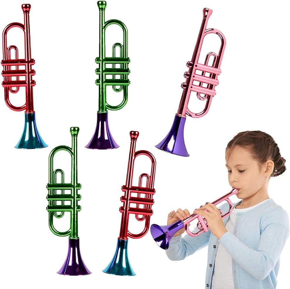 ArtCreativity 13 Inch Metallic Trumpets, Set of 3, Fun Plastic Musical Instruments Noise Makers for Parties and Events, Music Toys for Kids, Cool Birthday Party Favors for Boys and Girls