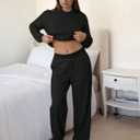 Lightweight Loose Pants for Women Casual Lounge Pants Athletic Joggers Yoga Pants with Pockets, Black,Size L