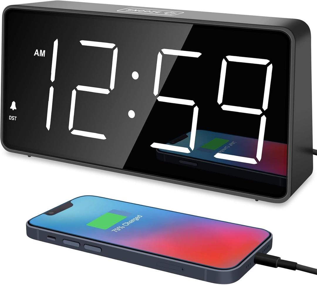Peakeep Digital Alarm Clock for Bedroom Bedside, Loud Alarm Clock for Heavy Sleepers, Large Big LED Numbers for Seniors, Battery Backup Plug in Electric Clock with USB Charger