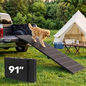 Heeyoo 91" Extra Long Folding Dog Ramp for SUV, Heavy Duty Pet Ramp
Supports Up to 350 lbs, Heavy-Duty Aluminum Frame, High-Traction Non-Slip Grid Surface, Safety Tether Included