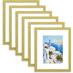 PEALSN 8x10 Picture Frame Set of 6, Display Pictures 5x7 with Mat or 8x10 Without Mat for Wall Mounting or Table Top Display, Photo Frames Collage for Wall Decor, Gold