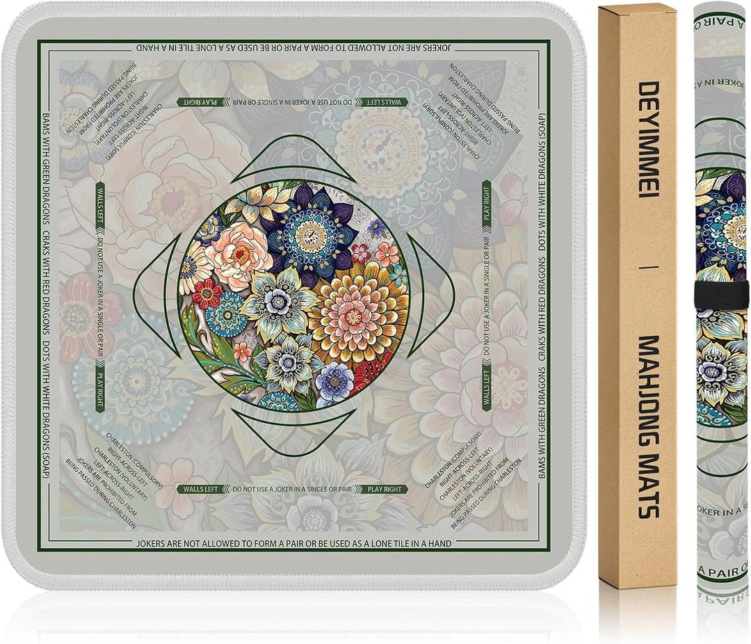 Deyimmei Neoprene Mahjong Mat for Table 31.5"x31.5" - Non-Slip, Noise Reduction Cover with Storage Pockets, American Rules & Crease-Free Rolled Shipping (Vibrant Blooms)