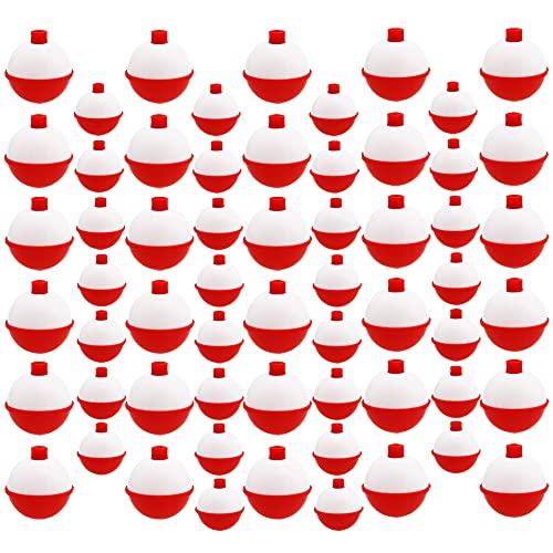 60 PCS Fishing Floats,Hard ABS Fishing Bobber Bulk,Push Button Round Buoy Floats for Fishing Tackle Accessories,1/1.5 Inch