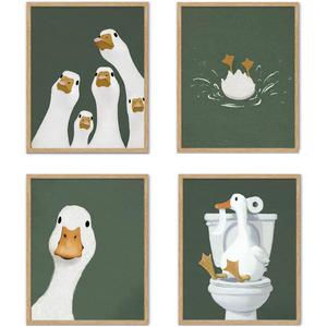 YZSLA Kids Bathroom Green Goose Wall Art Decor, Nursery Bathroom Wall Art Prints, Funny Animal Poster Art Prints Room Decorations for Kids Nursery Washroom Restroom Toilet Decor,8x10 Unframed Set of 4