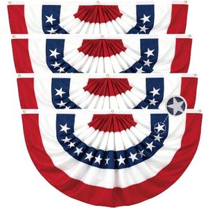 4 Pack American Flag Bunting Outdoor 3x6 Ft, Embroidered Stars USA Pleated Fan Flags, Heavy Duty Canvas Header & 3 Brass Grommets for 4th of July Patriotic Decoration, Memorial Day
