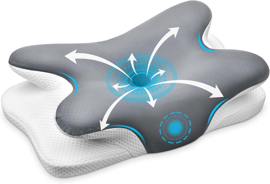 Cervical Neck Pillow, Ergonomic Memory Foam Pillows for Neck Pain Relief with Breathable Pillowcase, Adjustable Contour Neck Support Pillow for Side Back Stomach Sleepers (Gray)