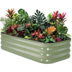 1MORE Raised Garden Bed -4X2X1 Galvanized Planter Box for Outdoor Gardening,3 in 1 Modular Raised Bed Kit with Protective Tape, Gloves for HerbIdeal for Vegetables and Plants.Green-1Pack