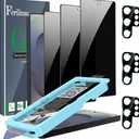 Ferilinso [Auto Dust Install] 3 Pack Privacy Screen Protector for Samsung Galaxy S25 Ultra [Phone Case fit], 3 Tempered Glass Camera Lens Accessories for Samsung S25 Ultra