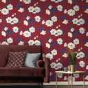 HeloHo Floral Wall Paper Red Peel and Stick Wallpaper 17.3" x 197" Vintage Self Adhesive Removable Waterproof Contact Paper for Living Room Bedroom Decor