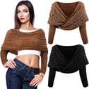 Geyoga 2 Pcs Scarf with Sleeves for Women Knitted Wrap Sweater Scarf with Sleeves Shrugs for Women Wrap Shawl (Black and Dark Brown)