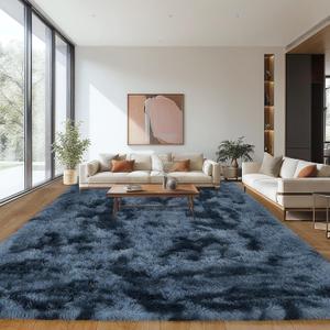 Area Rugs 9x12 Living Room, Ultra Soft Shaggy Fluffy Rug for Bedroom, Upgrade Non-Slip Fuzzy High Pile Plush Large Rugs for Nursery Boys Girls Kids Room Modern Indoor Home Decor, Tie-Dyed Blue Grey