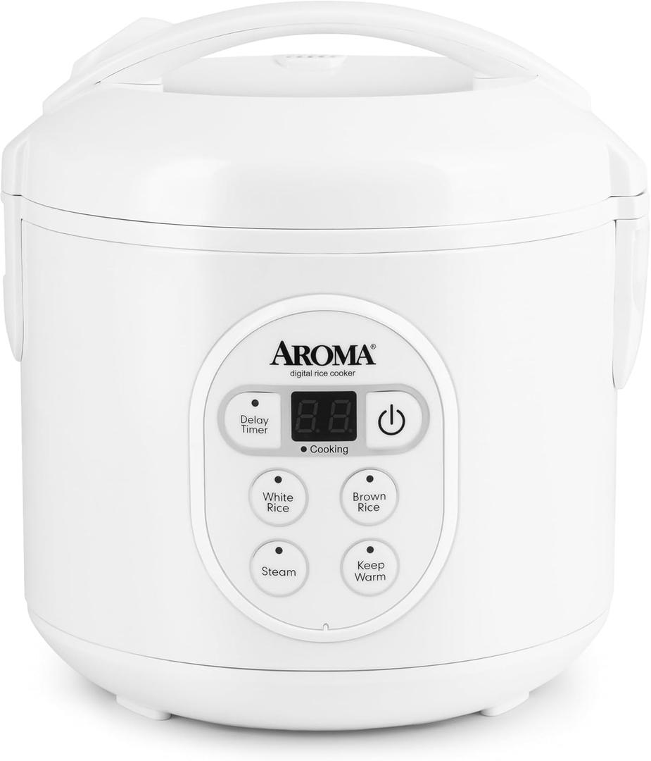 Aroma Housewares 8-Cup (Cooked) (4-Cup UNCOOKED) Digital Rice Cooker and Food Steamer (ARC-914D), White