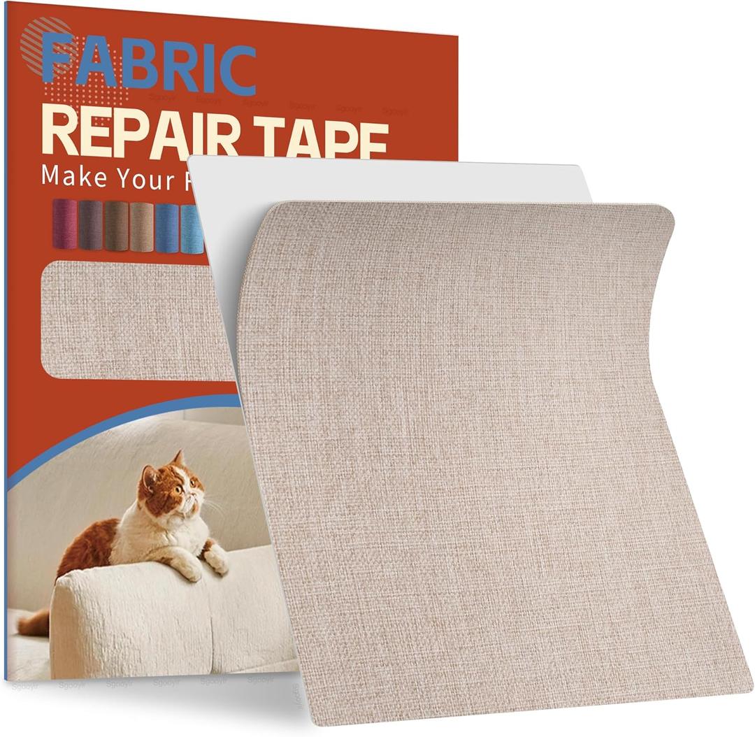 Linen Fabric Repair Tape Kit, 8.3" x 11" Self-Adhesive Couch Patch Repair Fabric Patches for Furniture, Clothes, Upholstery, Carpets, Chairs, Sofas, Pillows Linen Beige