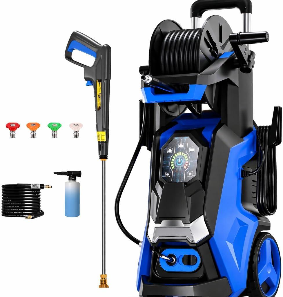 Pressure Washer Power Washers with Touch Screen, 5000PSIIMAX, High Pressure Cleaning Machine with 4 Quick Connect Nozzles and Foam Cannon for Cars Driveways Patios Fences, Blue