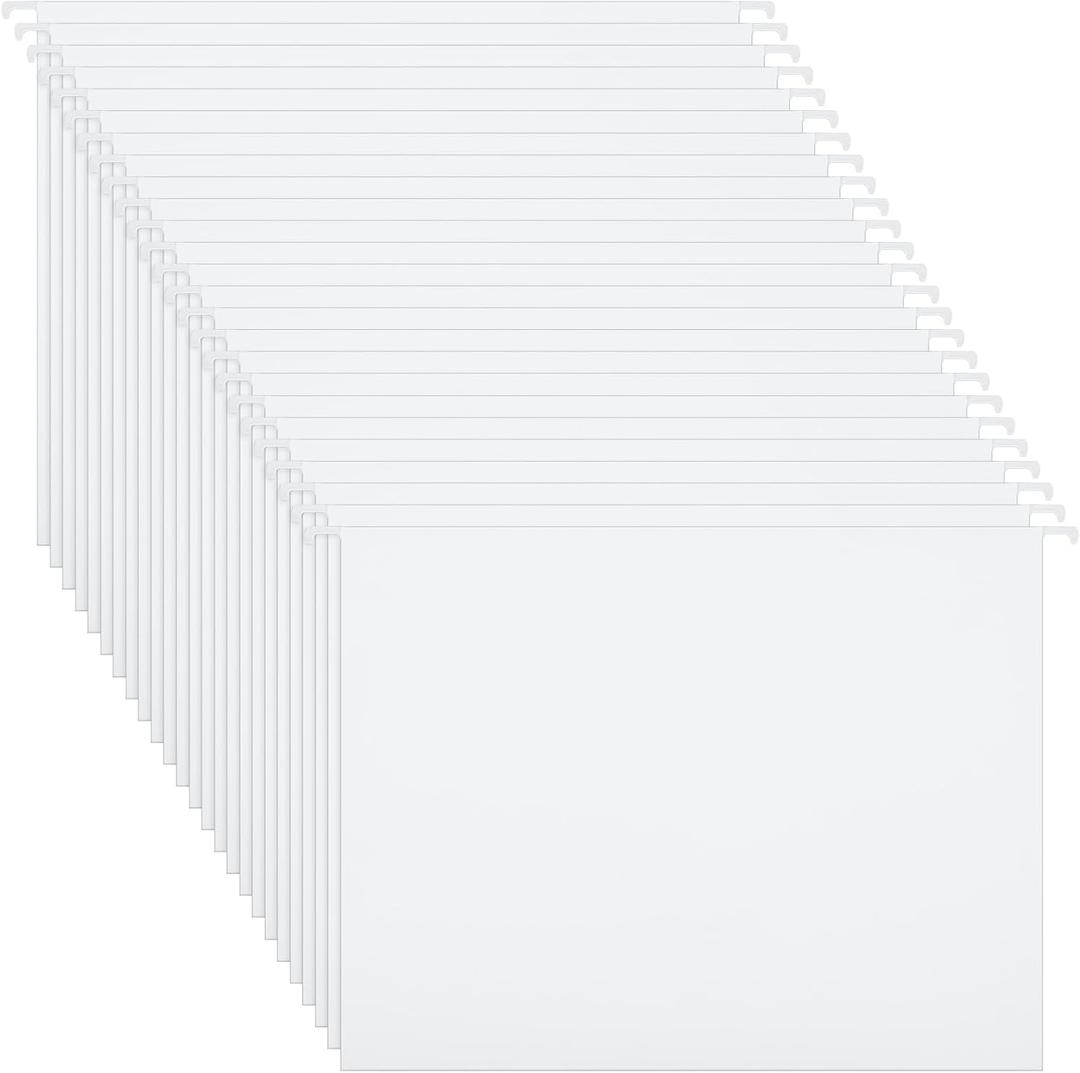 Tellingyou 25 Count White Hanging File Folders with Adhesive Tabs, Letter Size, Reinforced Hanging Folders Organizer, Standard Organizer for Filing Cabinet Home Office Desktop(11.6 x 9 Inch)