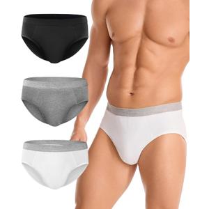 YESWEL Incontinence Underwear for Men, Washable Leak-Proof Reusable Heavy Flow, Cotton Briefs, 3 Pack (Medium)