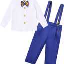 IDOPIP Baptism Christening Outfits for Boys Toddler Baby Wedding Birthday Outfit Gentleman Bowtie Shirt Suspenders Pants Suit