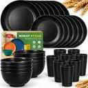 Teivio 32-Piece Kitchen Plastic Wheat Straw Dinnerware Set, Service for 8, Unbreakable Modern Dish Set - Dinner Plate/Dessert Plate/Cereal Bowl/Cup, for Apartment Essentials, Outdoor Camping, Black