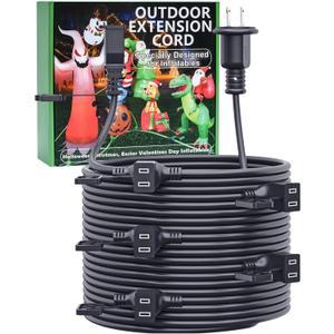 50FT Outdoor Extension Extension Cord for Halloween Christmas Inflatables with Multiple Outlets Black Electrical Cord with Multiple Plugs Outdoor Christmas Blow Up Decorations Light Extension Cords