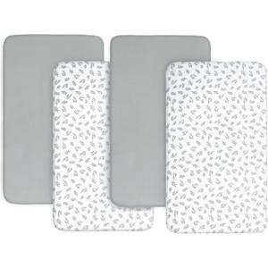 Baby Bassinet Sheets 4 Pack Compatible with 33" x 20" Mika Micky, Baby Delight, AMKE and Other Rectangle Bassinet Mattress, Ultra Soft & Skin Friendly, Washer & Dryer, Grey Leaf