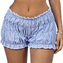 MakeMeChic Women's Striped Elastic Waist Ruffle Boxer Shorts Bottom Y2K Bloomers (Blue) S