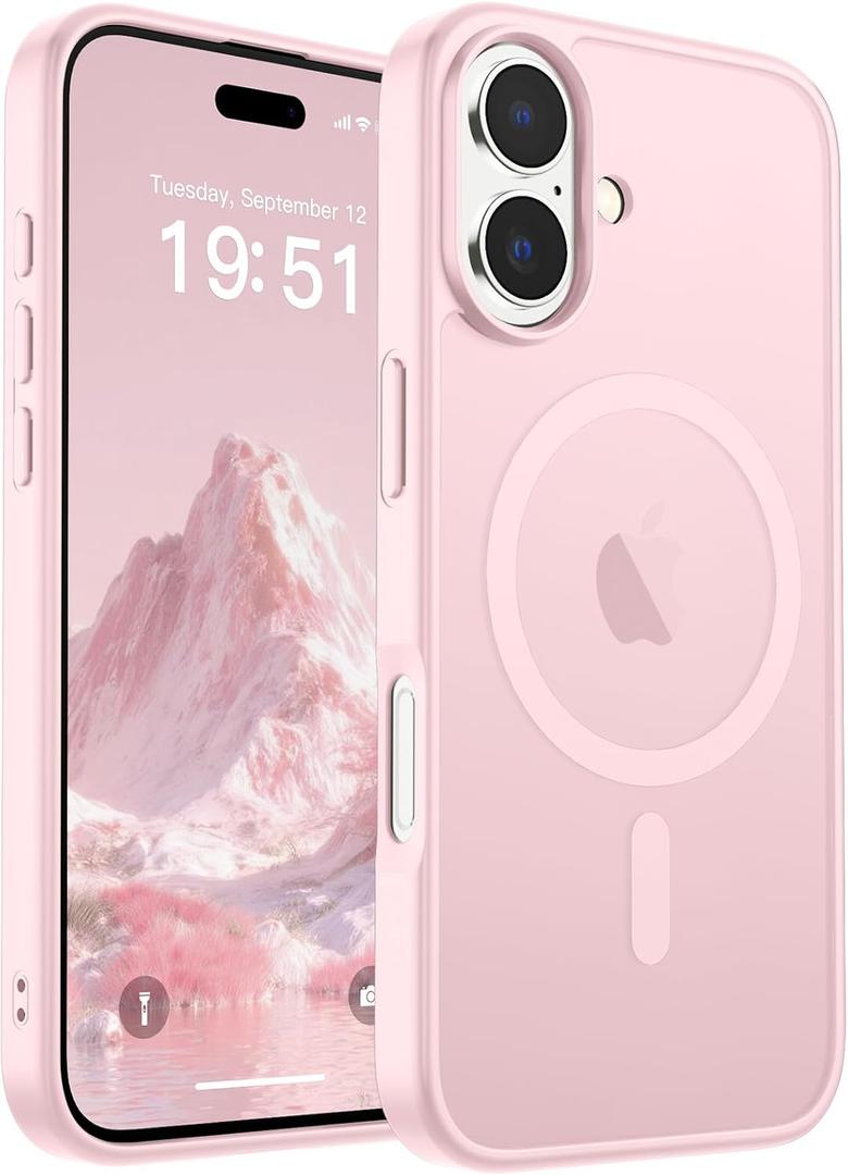 SUPFINE Magnetic for iPhone 17 Case (Compatible with MagSafe)(Military Grade Drop Protection) Translucent Matte Shockproof with Anti-Fingerprint Phone Cover,Light Pink