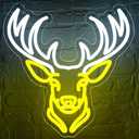 Deer Head Neon Sign for Wall Decor Animal Deer Neon Light Dimmable LED Light Up Sign for Man Cave Church Bedroom Bar Hunting Party Restaurant Christmas Birthday Gifts Art Size 13.3 * 14.1In(WZCP064), Yellow Deer