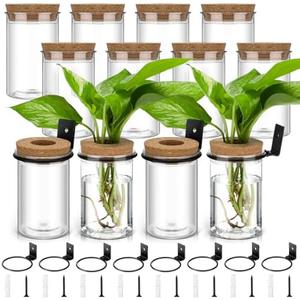 Baderke 7 Sets Wall Planters for Indoor Plants Plastic Propagation Station Hanging Propagation Vases with Flower Pot Holder Ring for Artificial Wall Indoor Outdoor Decor, 3.94 x 2.48 Inch