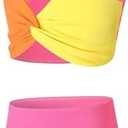 J.E Sterguard Two Piece Swimsuits Teen Bikini Color Block Girls' Swimwear Ribbed Swimsuits Size 14