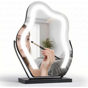 Makeup Mirror with Lights - 17 Cloud Shaped Smart Touch 3-Color Dimmable 360 Rotation Memory Metal Frame Plug-in AC Power Tabletop Vanity Mirror Gift for Women Teen Girls Black