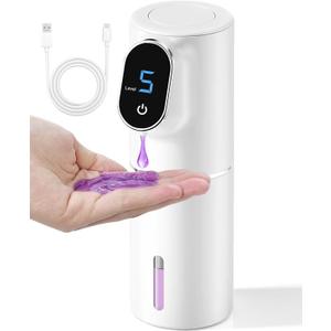 Hand Soap Dispenser,Touchless Soap Dispenser Bathroom Kitchen,Automatic,Hands-Free,Rechargeable,5-Level Adjustable,LED Screen Display,320ML 10.8OZ(Gel-White)