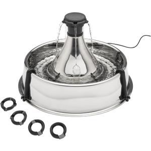 PetSafe Drinkwell Stainless Steel 360 Multiple Pet Fountain - Scratch and Rust Resistant Automatic Water Dispenser for Cats or Dogs - Adjustable Flow Control - 128 Ounce (3.8 Liter) - Filters Included