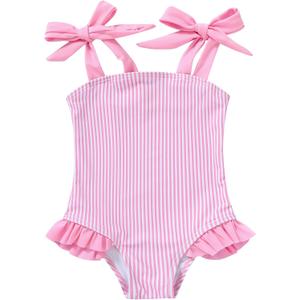 YOUNGER TREE Toddler Swimsuit Girl Color Block Stripe One-Piece Swimwear Baby Girl Bathing Suits (7-8 Years)
