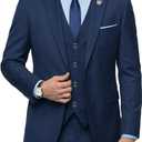 Hihawk Men's 3 Piece Suit Set with Tie, One Button Solid Slim Fit Jacket Vest & Pants, Suits for Mens Wedding Party Business (XX-Large, Deep Blue)