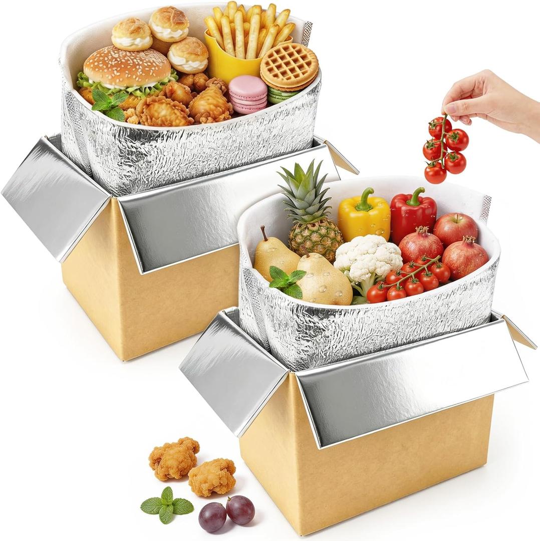 Convivium 2 Pack Insulated Shipping Boxes with Aluminum Foil Liner and 2 Foil Bags, Thermal Cooler Mailing Boxes for Hot & Frozen Food Delivery (2, 10 * 6 * 6.5 inches)
