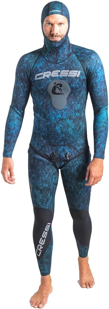 Cressi Spearfishing and Freediving Two-Piece Wetsuit with Loading Chest Pad, Knee Protection, Anatomical Design - Tokugawa: Designed in Italy (XX-Large, Camo Blue)