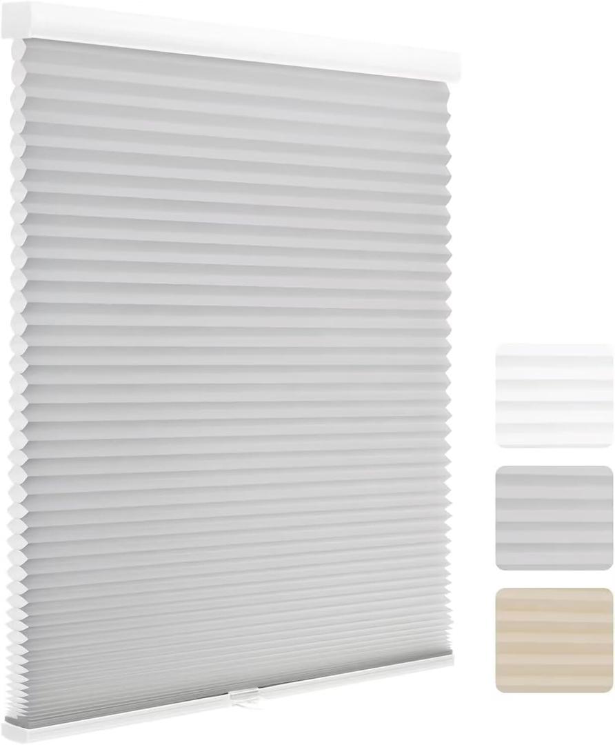 MYshade 1.5-Inch Cellular Cordless Light Filtering Shades, Honeycomb Window Blinds for Soft Daylight & Privacy, Thermal Insulation, Child Safe, Inside or Outside Mount (41" W x 72" H, Grey)