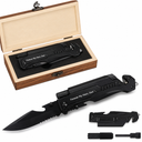 Gifts for Men Dad Fathers Day, Anniversary Birthday Gifts for Him Boyfriend Husband, Engraved Pocket Knife, Camping Hiking Multitool Knife Present, 7 in 1 Folding Knives with Wood Box, LED Light