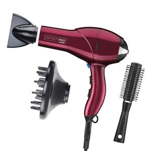 Infiniti PRO CONAIR Hair Dryer with Diffuser, Professional AC Motor, Tourmaline Ceramic Technology Blow Dryer, Includes Concentrator and Blowout Brush, Burgundy
