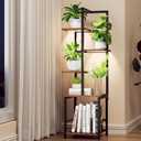 Plant Stand Indoor with Grow Light, 5-Tiered Tall Plant Stand Indoor, Metal Plant Shelf with Bookshelf Bookcase and Adjustable Light, Ideal for Living Room, Reading room, Garden, Patio (Brown)