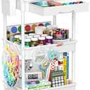 3-Tier Rolling Cart with Drawer & Lockable Wheels, Plastic Shelf Storage Organizer Cart  Easy Assembly, Waterproof Design for Kitchen, Bathroom, Office, White