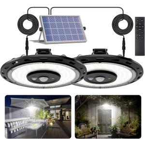 Solar Light Indoor Outdoor, 3000LM Solar Shed Light Rotation Design, Waterproof 15 Modes (2 for All Day Lighting) Motion Sensor, Remote for Barn Patio Chicken Coop Gazebo Garage-2 Packs