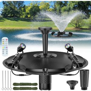 POPOSOAP Floating Pond Fountain With LED Lights, Pond Fountain Aerator Complete Kit with 1600GPH Water Pump 50FT Power Cord, 3 Spray Styles for Ponds, Pool, Lakes & Water Gardens P155, Size: Up to 4200 Gallons