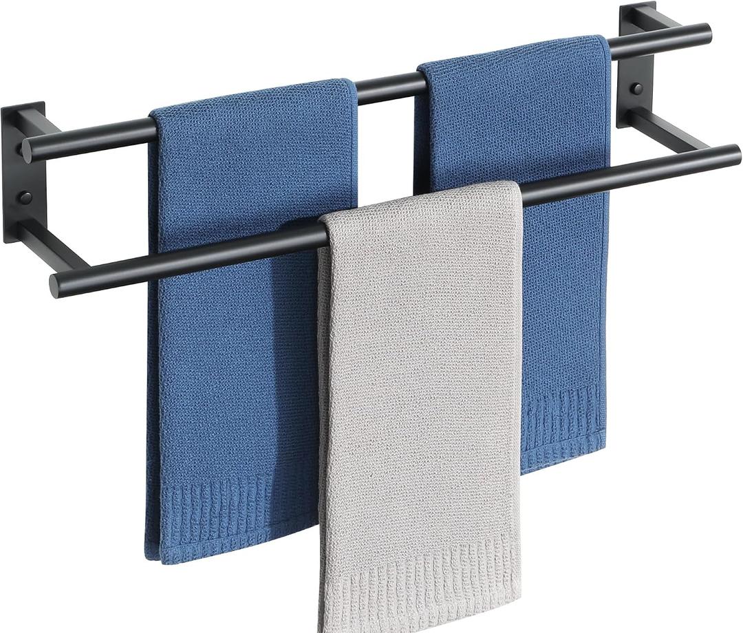 Alise Double Towel Bars for Bathroom,Wall Mount Towel Holder Towel Racks for Bathroom Lavatory,SUS304 Stainless Steel Towel Hanger Towel Rails,Matte Black,24 inch