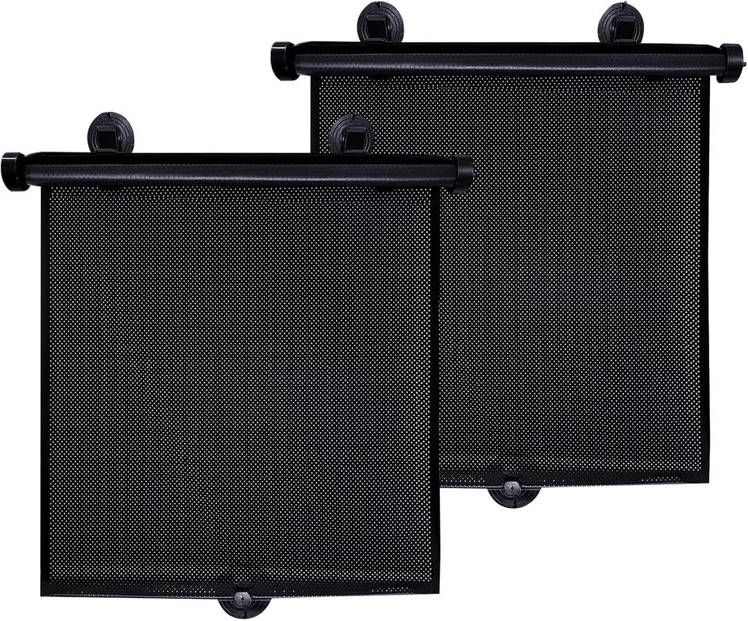 Kewucn Car Side Window Sun Shade, Pack of 2 Retractable Auto Sunshade Visor for Block Heat UV Rays and Glare Protection, Universal Roller Window Shade for Baby, Pets, Kids, Passengers (Large)