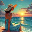 Scenery Paint by Numbers Kit for Adults - DIY Woman Watching Sunset by Sea Painting on Canvas 16x20In, Acrylic Paint Set, Suitable for Beginners, Art for Home Decoration or Gifts