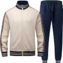 Mens Tracksuits 2 Piece Set Full Zip Velour Sweatsuit for Casual Training Outdoor - Available in Blue Khaki and Black (XX-Large)