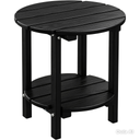2 Tier Round Outdoor Side Table with Wood-Like Grain, HDPE Adirondack Table Patio Side Table, Weather Resistant End Table for Pool, Patio & Porch, Small Outdoor Table(Black, Round)