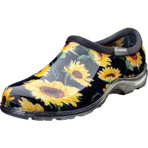 Sloggers Original Waterproof Rain and Garden Shoe for Women Outdoor Slip-On Garden Clog - Made in The USA with Premium Comfort Insole and Arch Support (6, Sunflower Print Black)