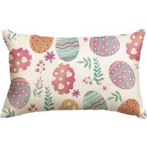 AVOIN colorlife Easter Eggs Flower Throw Pillow Cover, 12 x 20 Inch Easter Spring Cushion Case Decoration for Sofa Couch